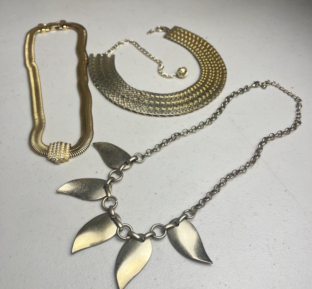 Gold Tone Snake Chain Necklace Collar Fringe Bib Leaf Vintage Estate Jewelry Lot